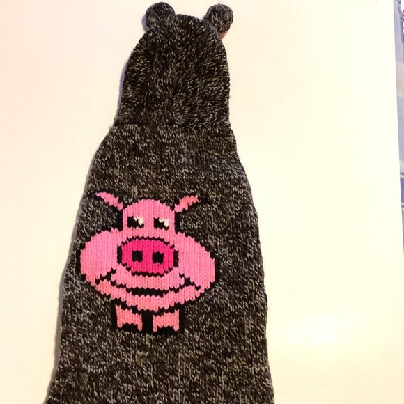 Dog Knitted Coat With Hood Pet Clothing Pig Face Graphic - Picture 1 of 6